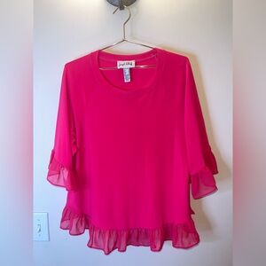 Joseph Ribkoff Pink Ruffle Hem Flutter Sleeve Blouse Size 10